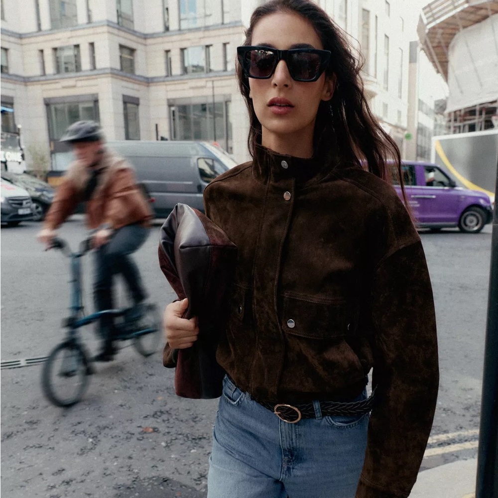 SUEDE LEATHER POCKET BOMBER JACKET